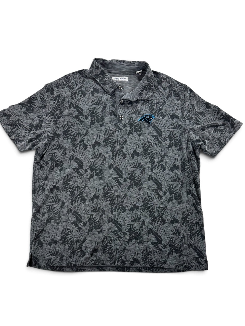 Tommy Bahama Men's Gray Floral Polo with Carolina Panther Logo Accent XXL